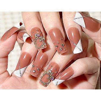 Long Rhinestone Press on Nails Square Glitter 3D Flower Acrylic Nails Reusable Glossy Set 24pcs