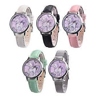 Fashion Cartoon Watch Quartz Control with 3Pcs Unicorn Pattern Wrist Watches