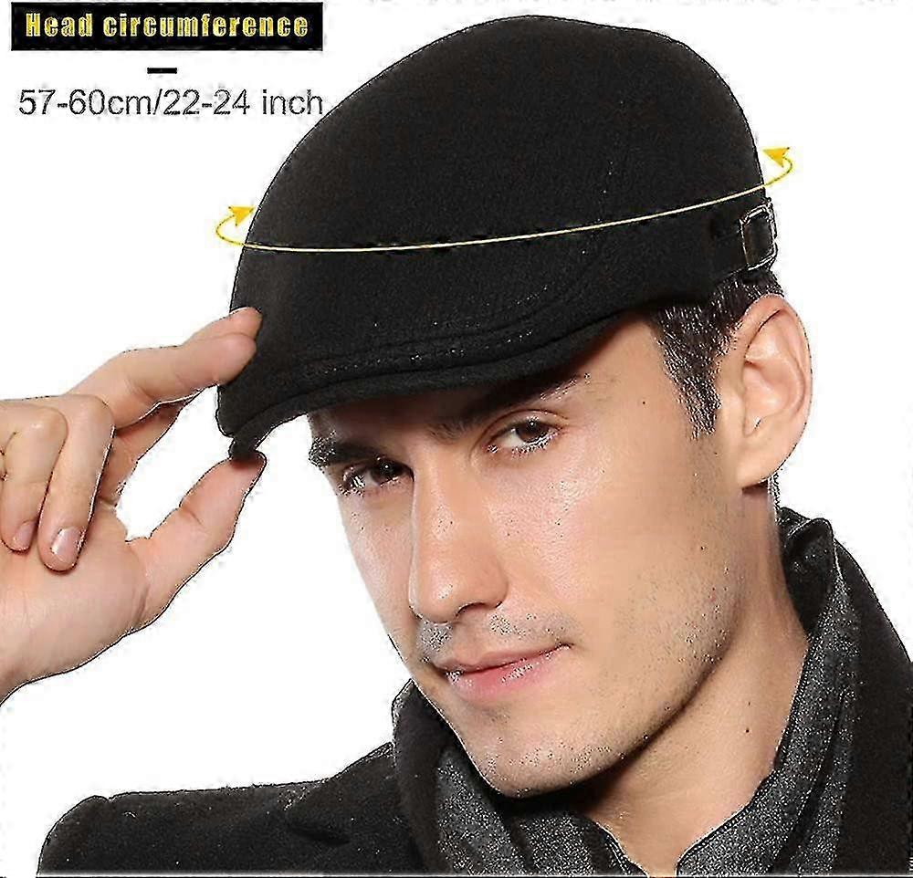 Men's Flat Beret Cap Adjustable Flat Hat Autumn Winter