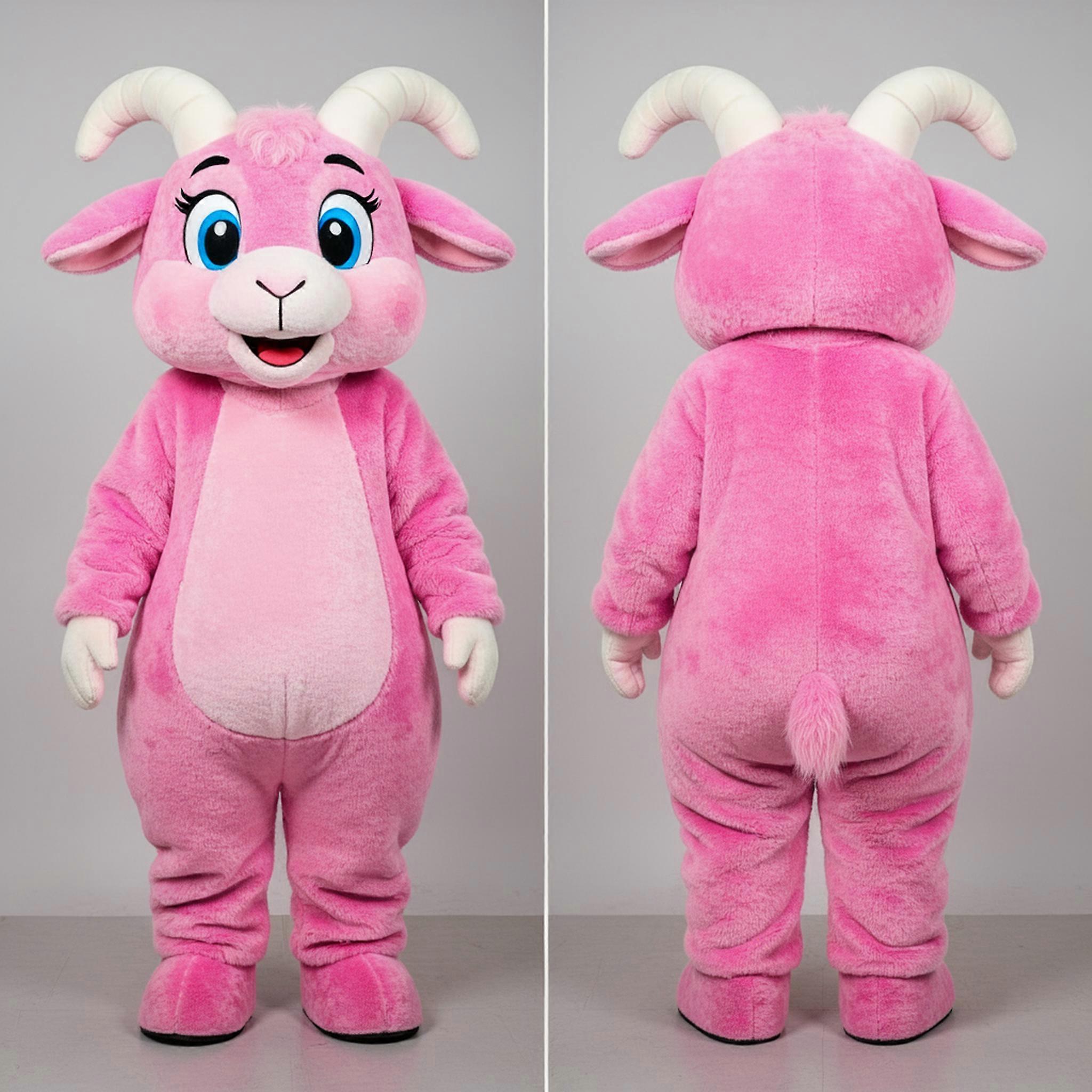 MASTICOT Pink Fluffy Angora Goat Mascot