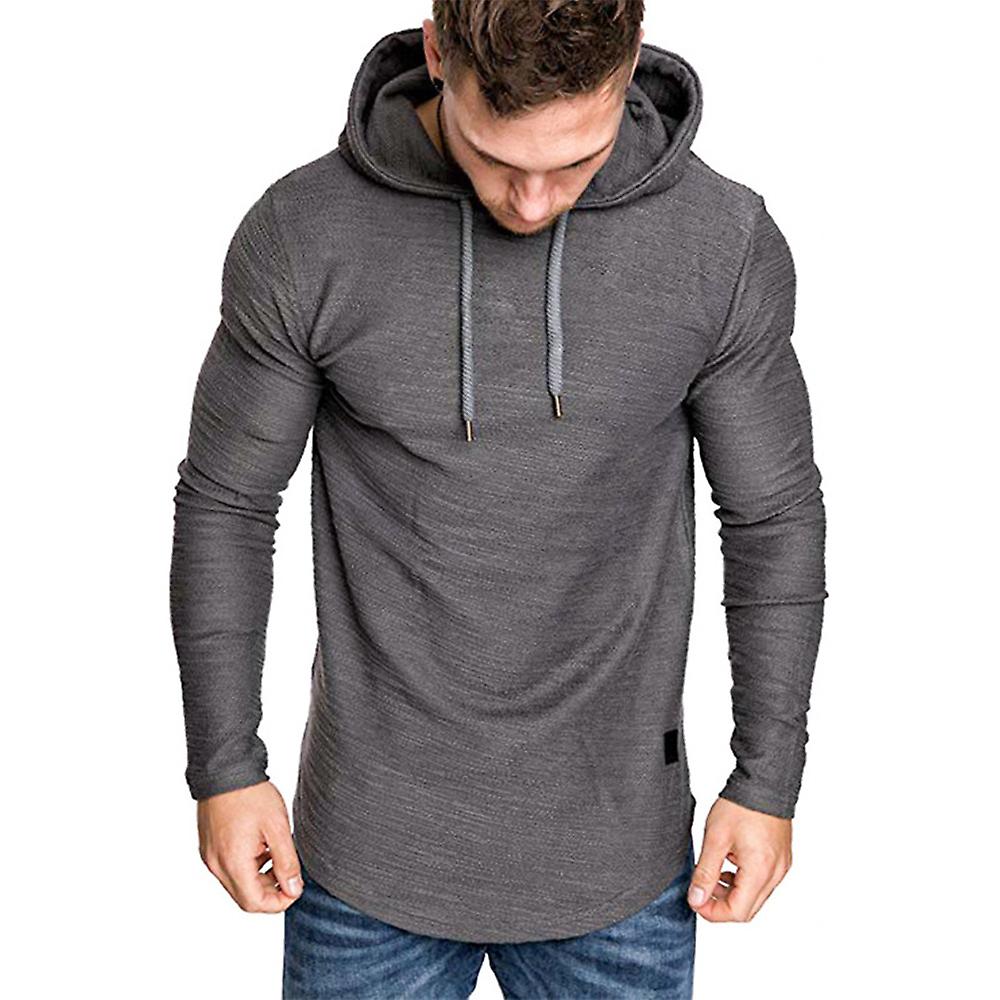 Men's Plain Long Sleeve Hooded Sweatshirt Fitness Muslce Pullover Tops