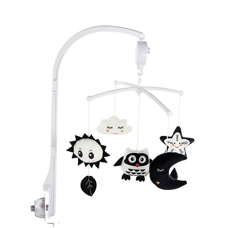 Musical Cot Mobile For Babies With Adjustable Arm To Fit All Cots. Cute Plush White And Grey Characters, 1pcs Black+ White