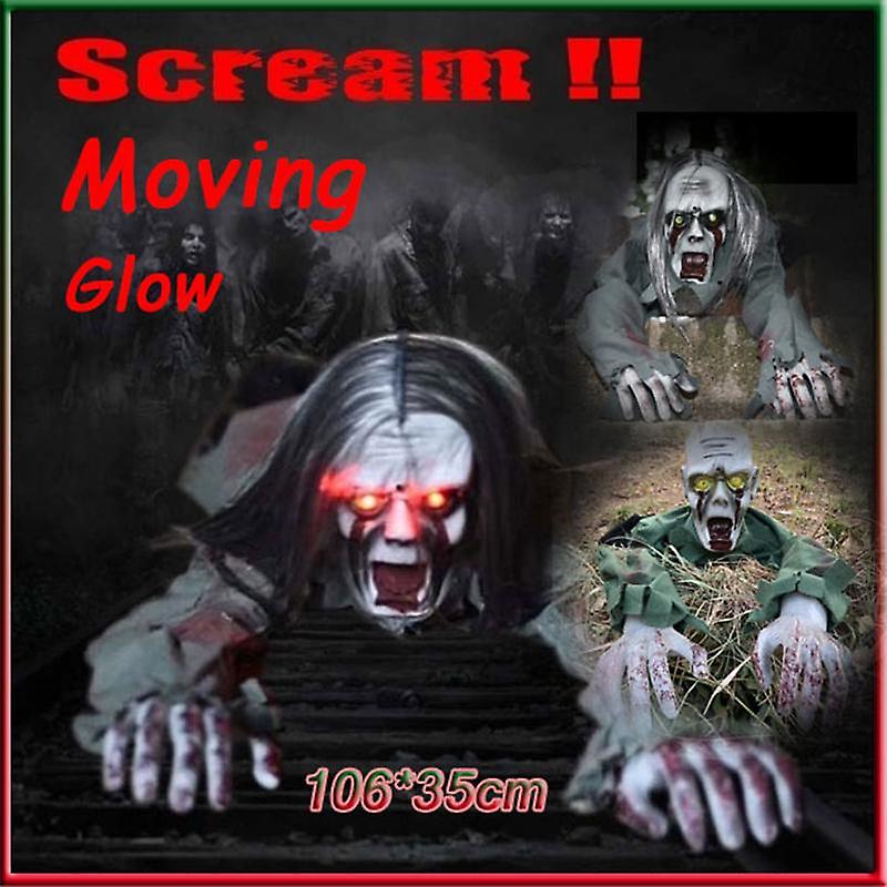 Animated Crawling Zombie 12in X 43in Red Eyes Scary Sound And Moving For Halloween Decorations