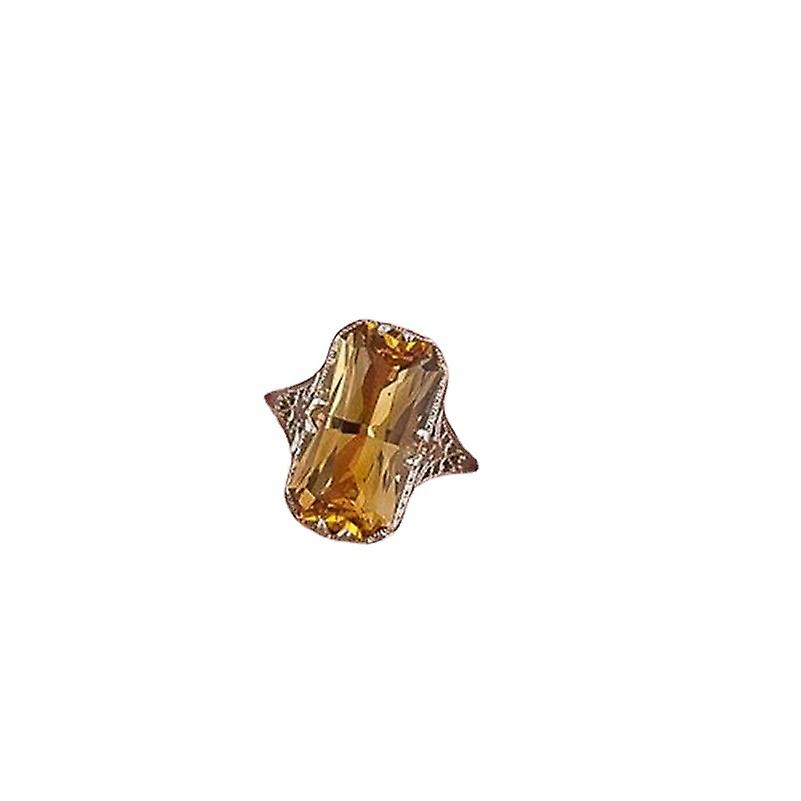 Citrine Openwork Engraved Ring - Fashion Exaggerated Citrine Carved Ring