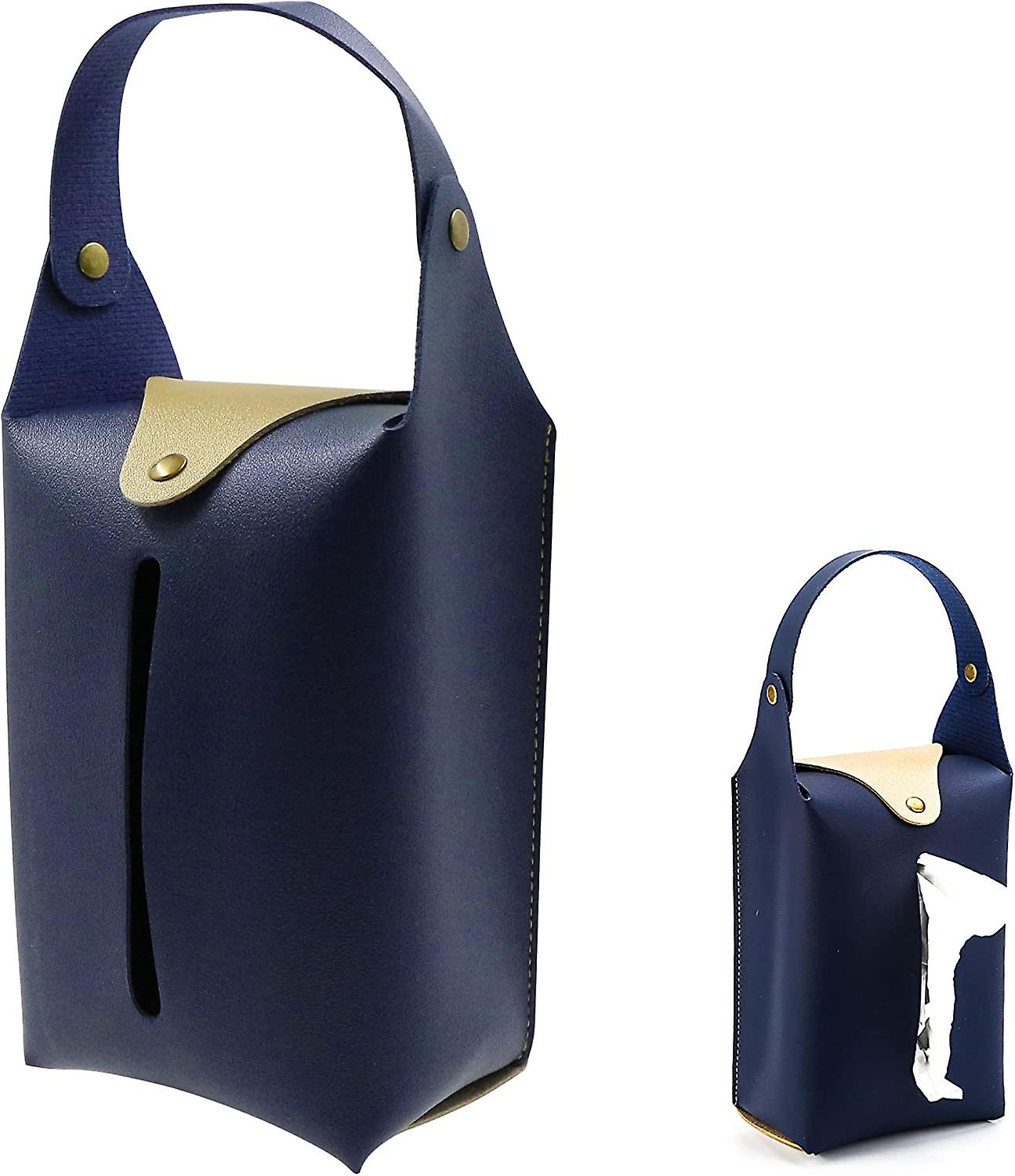 Hanging Car Handheld Tissue Bag Fashion Color Blocked Coffee Desk Car Storage Box Single Drawer Hanging Creative(Royal Blue)