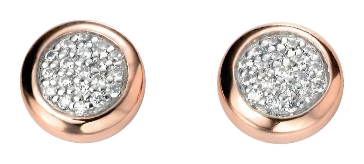 Elements Silver Cubic Zirconia Cabochon Stud Earrings - Silver/Rose Gold/Clear