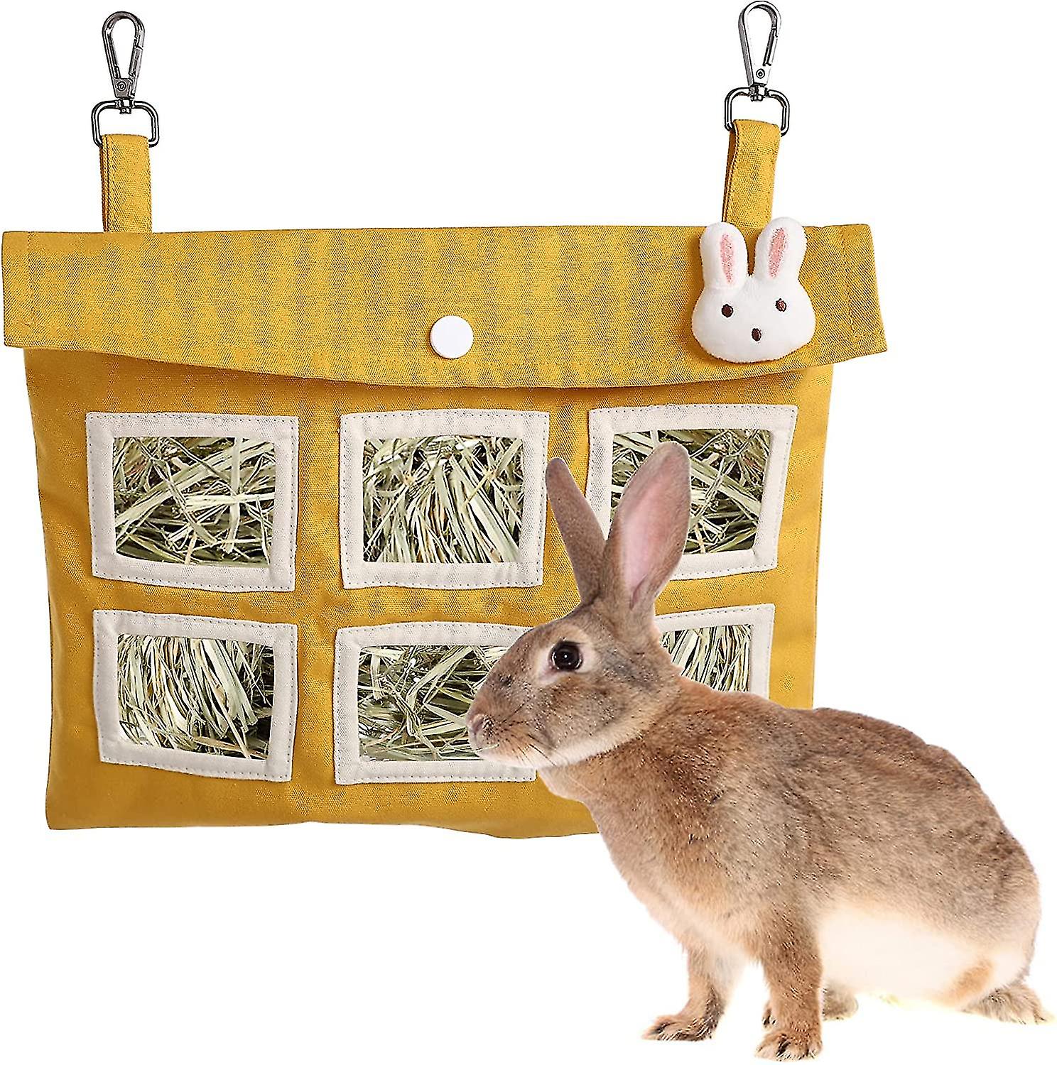 Rabbit Hay Feeder Bag, Large Size Hanging Feeding Sack For Cage Canvas Hay Feeder Storage For Bunny Guinea Pig