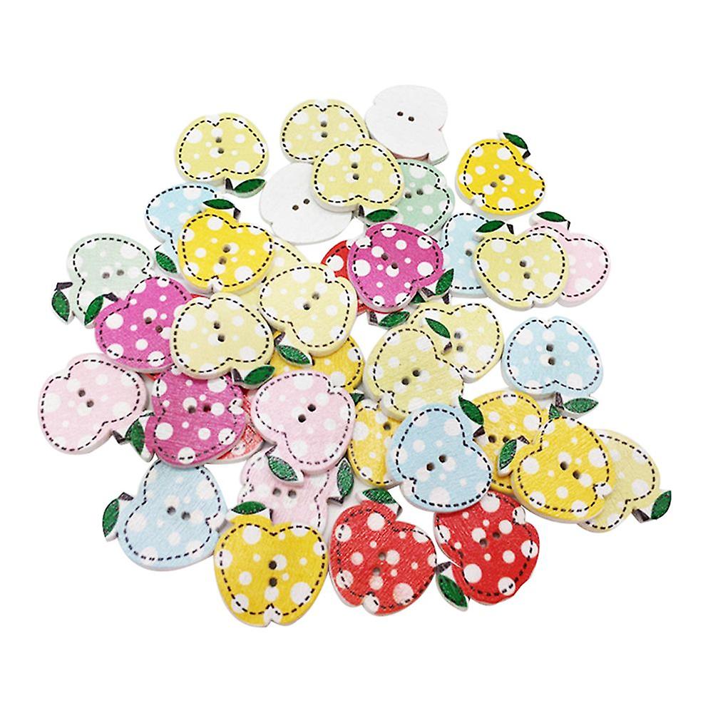 50pcs Colorful Apple Buttons Wooden 2 Holes Sewing Buttons For Diy Craft