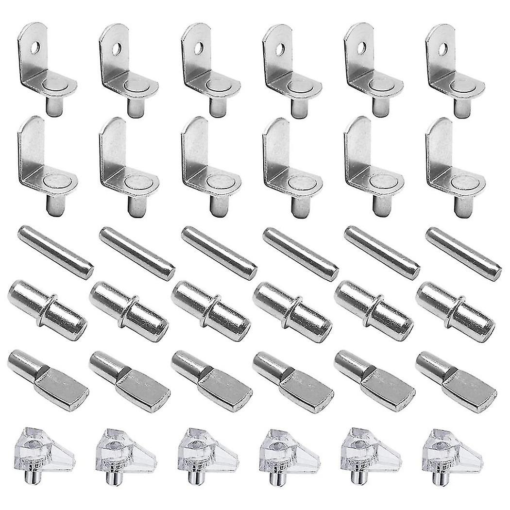 72pcs Shelf Pegs Support Kit, 6 Styles Shelf Pins, Nickel Plated Cabinet Shelf Pegs For Shelves Boo