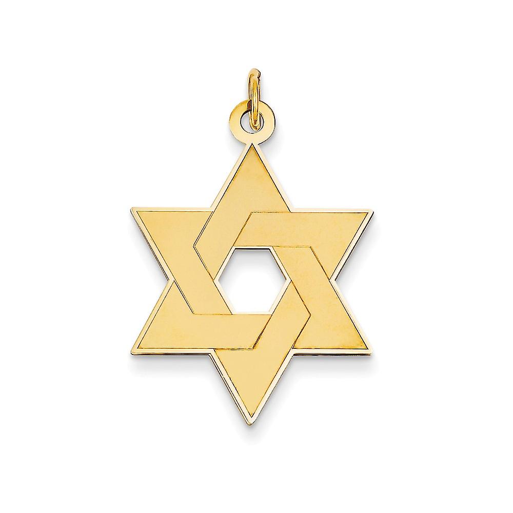 14k Yellow Gold Solid Laser Etched Polished back Not engraveable-Laser Designed Religious Judaica Star of David Pendant