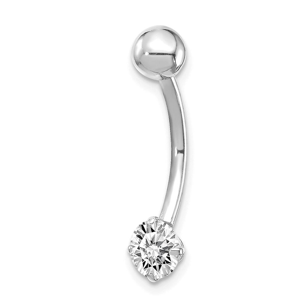 10k White Gold Polished Screw back With 5mm Round Cubic Zirconia Belly Ring Dangle Body Piercing-Screw for Women