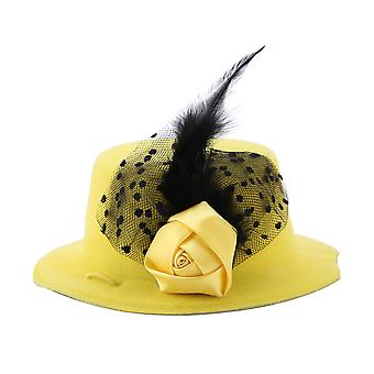 Fashion Dogs Cats Hats Cute Prince Style Feather Caps for Pet Headwear Accessories(Yellow)