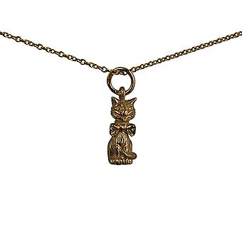 9ct Gold 15x6mm Cheshire Cat Pendant with a cable Chain 20...