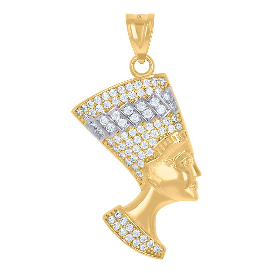 14k Two tone Gold Mens CZ Simulated Diamond Nefertiti Egyptian Charm Pendant 35.3x18mm Wide Necklace for Men