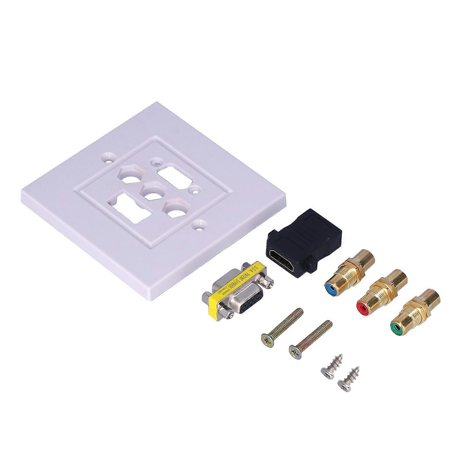 VGA+High Definition Multimedia Interface 3RCA Wall Plate Panel Socket for Home Office Hotel Decor
