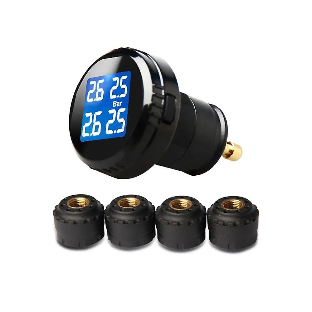Car Cigarette Lighter Tpms Tire Pressure Monitor Sensors Wireless Monitoring Auto Security Alarm Systems Lcd Backlight Display