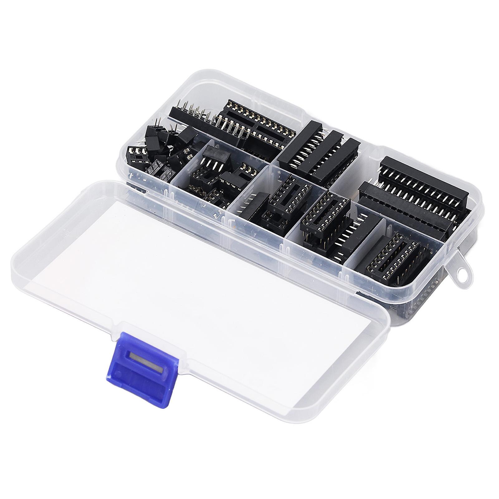 66Pcs IC Chip Socket Insualted Plastic Flat Pin IC Assortment Kit Circuit Components 6P to 28P 