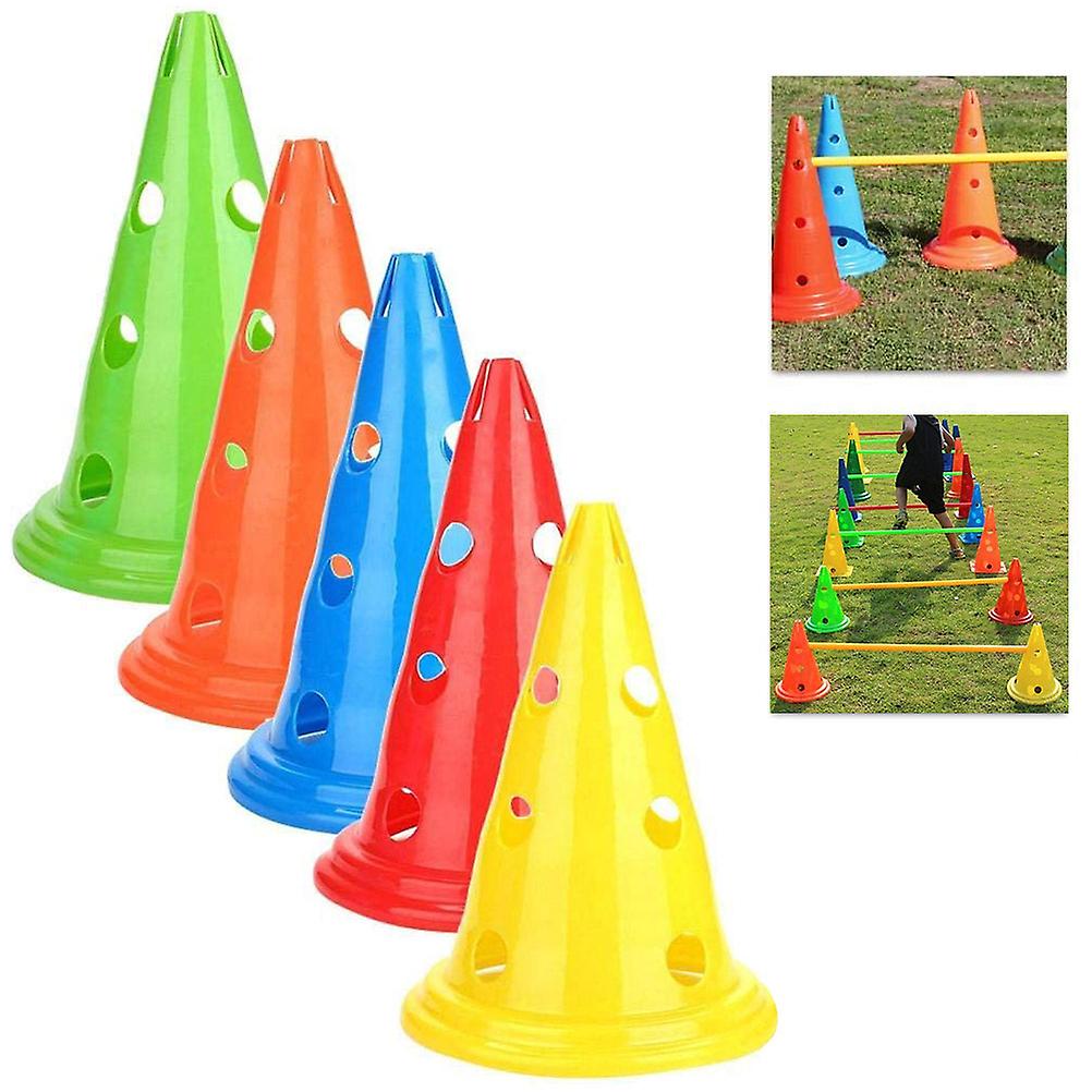 5 Pack Soccer Training Cones, Conical Obstacle Bar, Bucket Sign with Holes