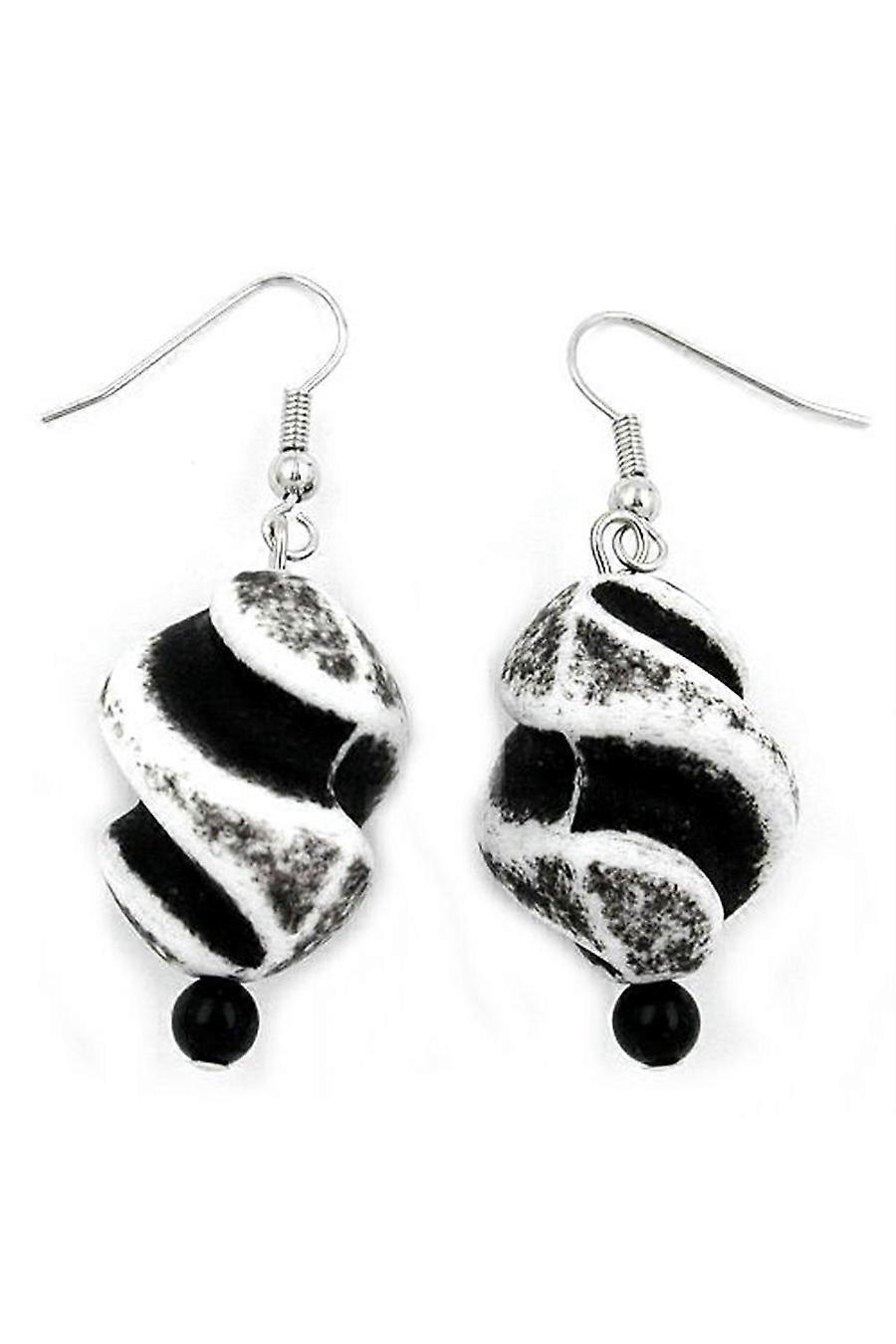 Hook Earrings Twisted Bead Black White - Gl02653