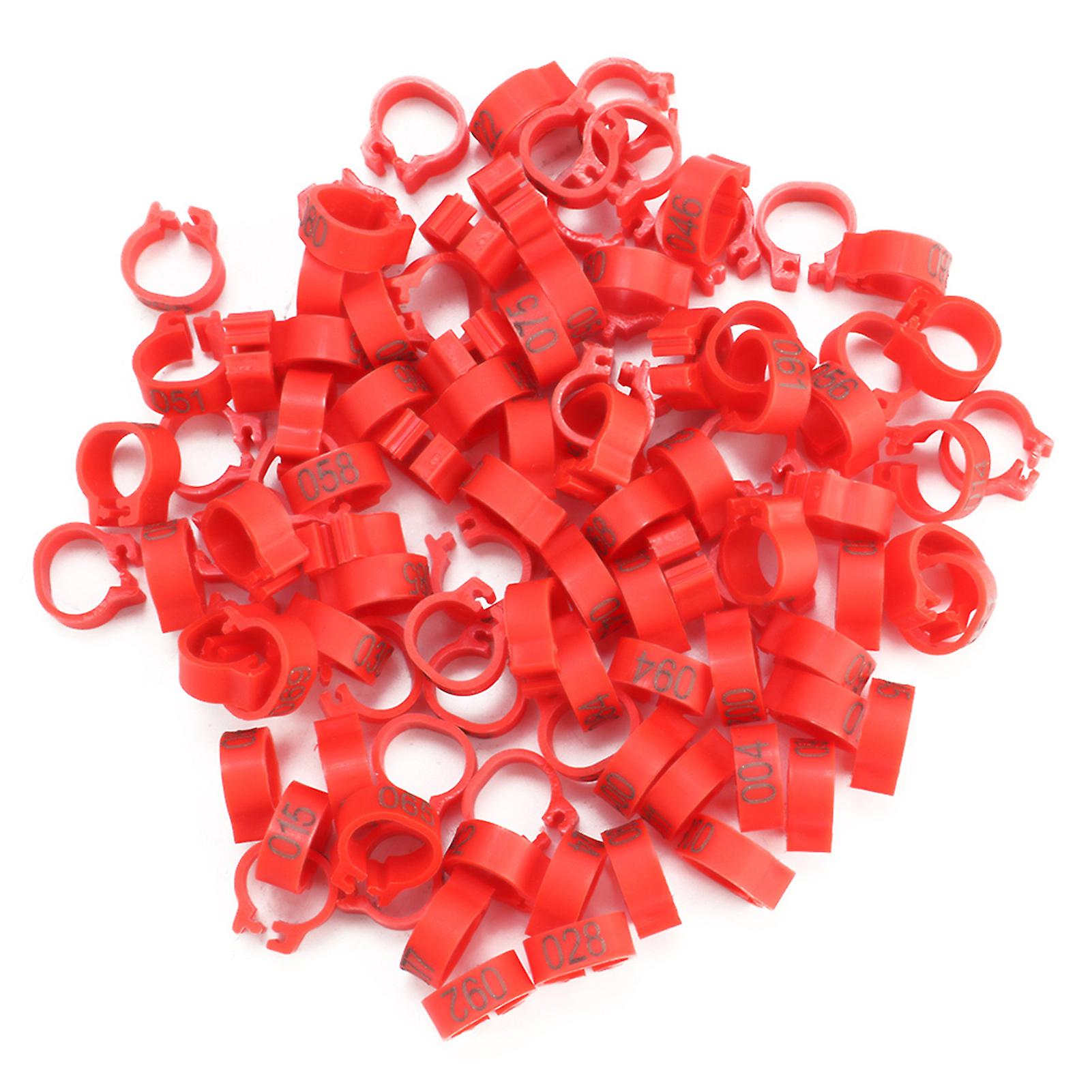 100PCS/Bag 8MM 001-100 Numbered Plastic Letter Pigeon Bird Leg Bands Rings(red)