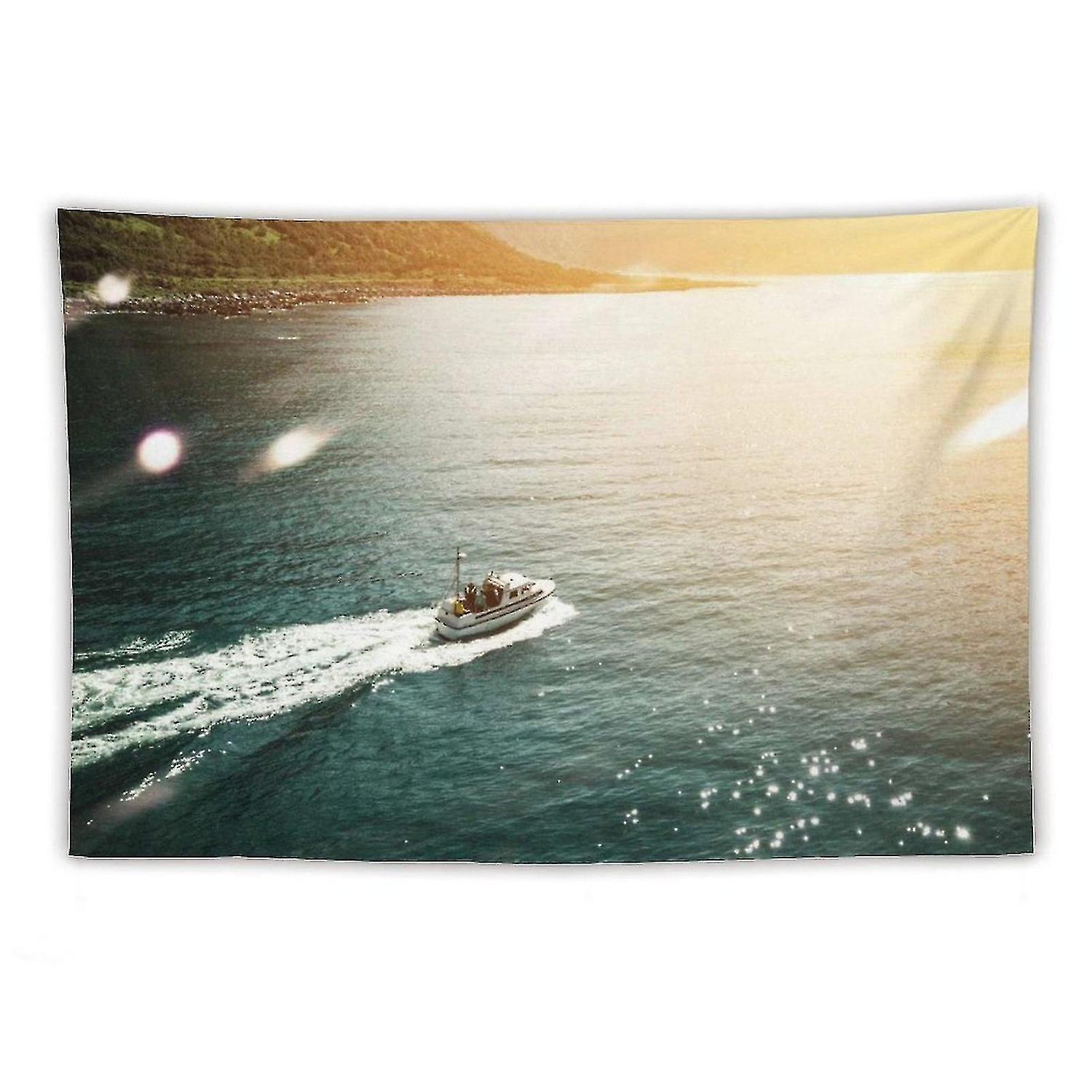 Luftfotoprint kunsttapet af motorbåd til søs