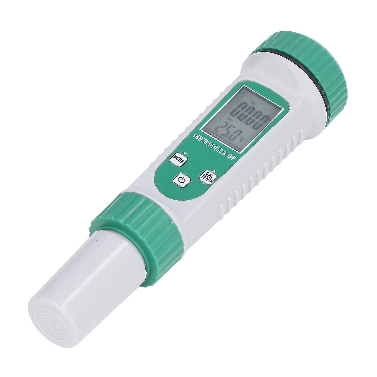 6 in 1 Water Quality Tester PH EC TDS SALT S.G Temperature LCD Screen White Backlight High Accuracy