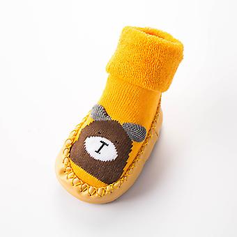 Spädbarn Baby Pojke Flickor Småbarn Mockasiner Halkfri Inomhus Toffel Skor Strumpor-5 Småbarn-Stövlar med grepp -Gul Månader Spädbarn