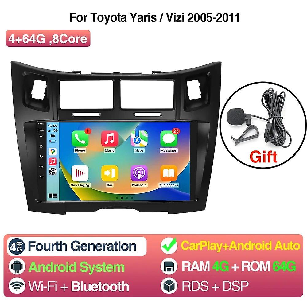 Android 12 Car Radio Stereo For Toyota Yaris / Vizi 2005-2011 Multimedia Carplay Android Auto 9inch Head Unit Dsp Wifi 4g Gps