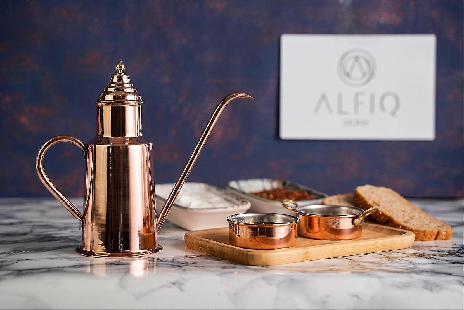 Red Matte Copper Olive Oil Dispenser Pot + Oil Dipping Set | 600 Ml Hand Crafted Oil Cruet Handmade Solid Copper Oil Bottle | 100% Solid Copper