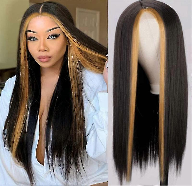Peluca larga recta para mujer con color degradado