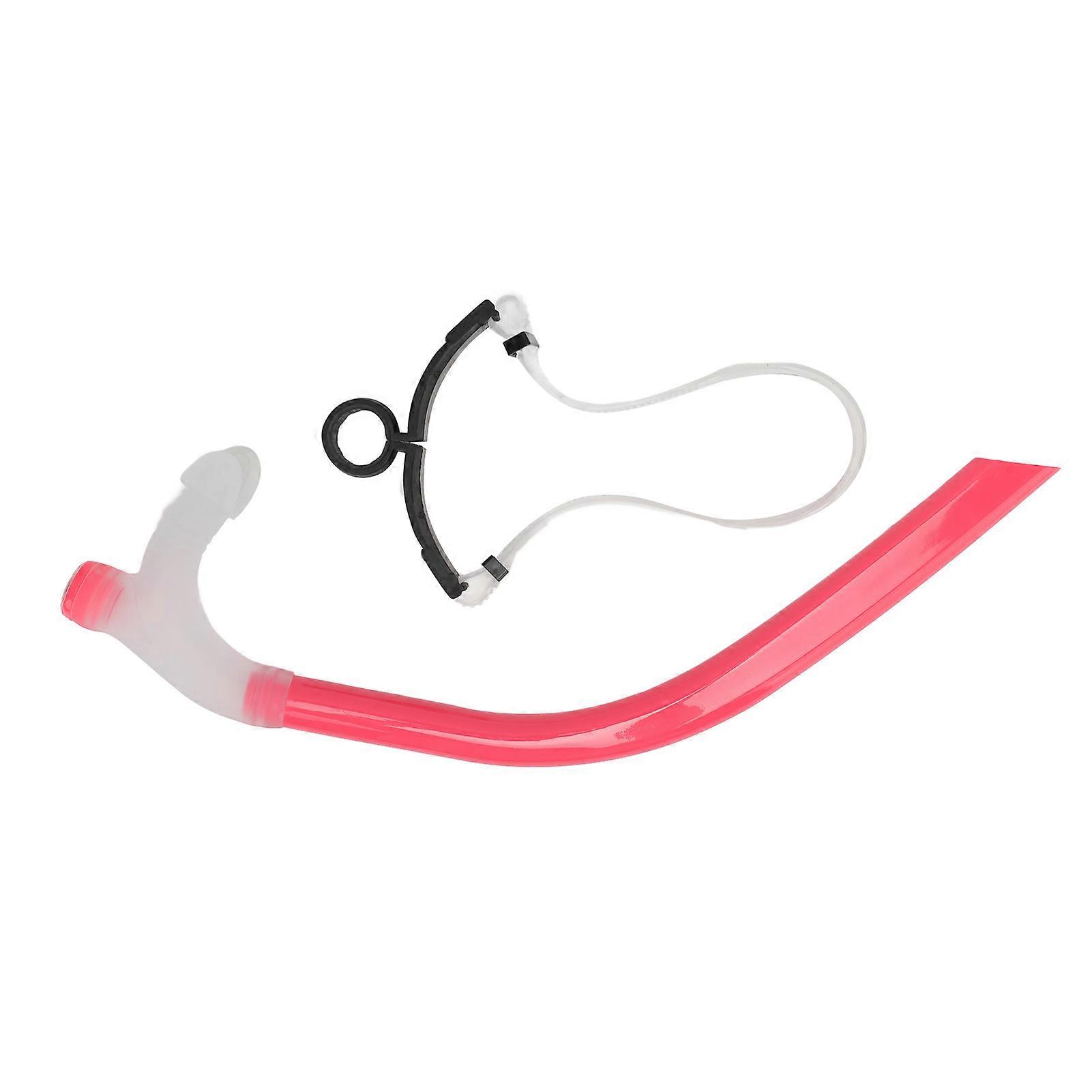 Swimming Snorkel Reduced Drag Silicone Swimming Breathing Tube with Adjustable Head Brace for Snorkeling Diving Pink NO.6041
