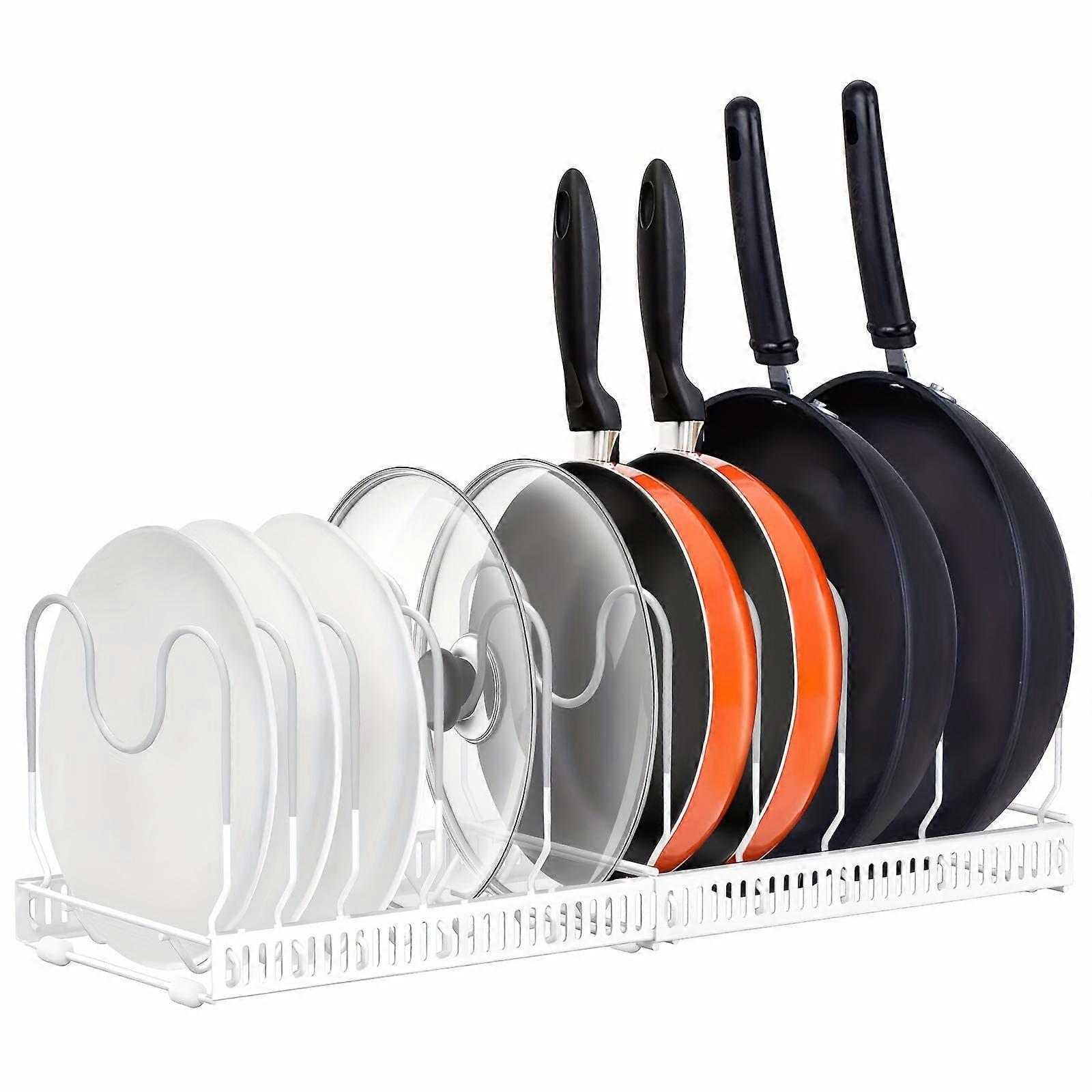 Supreme Pan and Pot Organizer Rack - Effortlessly Expandable, Holds 10+ Pans, Smart Lid Holder, 10 Adjustable Compartments, Streamlines Kitchen Cabine