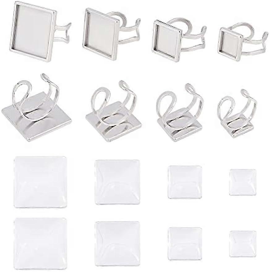 4 Sizes DIY Square Blank Dome Cuff Ring Making Kit 8pcs Stainless Steel Pad Ring Settings