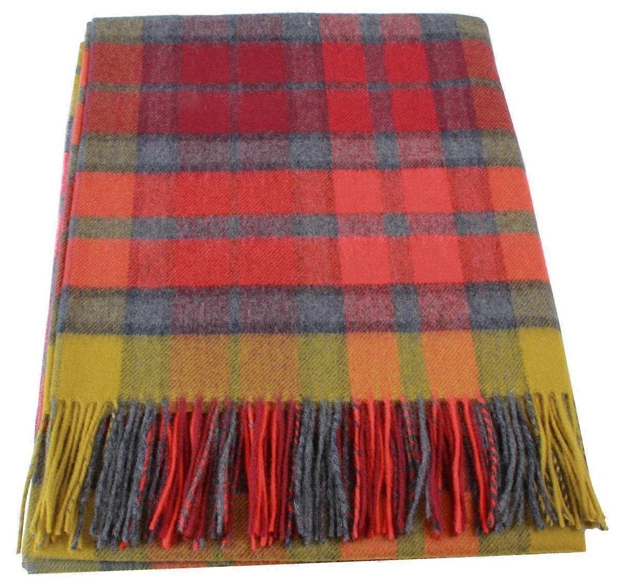 Locharron of Scotland Borders Buchanan Berry Tartan Lambswool Blanket - Orange/Green/Burgundy