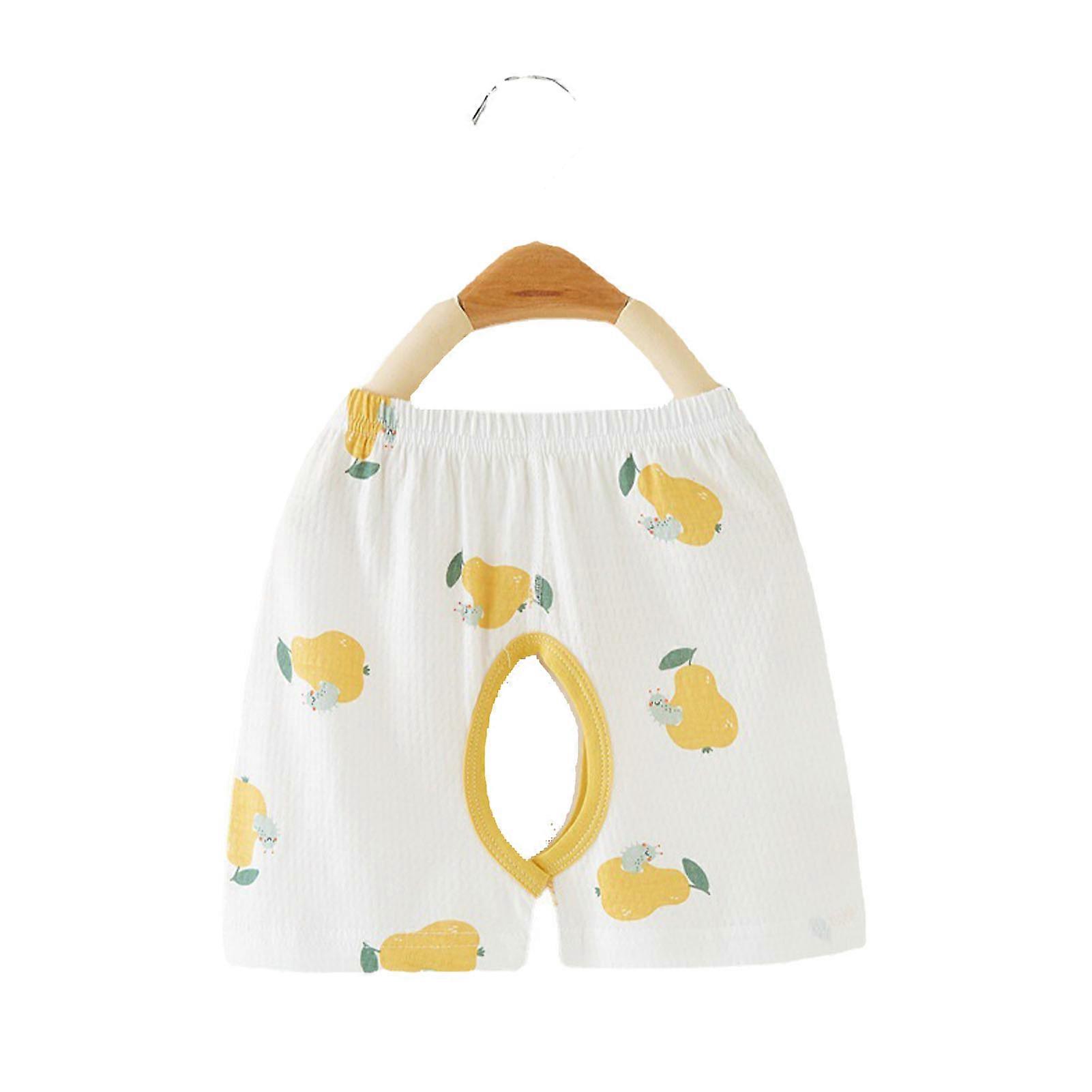 Baby Open Crotch Short Pants Fruits Pattern Pure Cotton Infant Summer Thin Breathable Open Crotch Pants For Boys Girls Pear S ( Suitable Body Height: