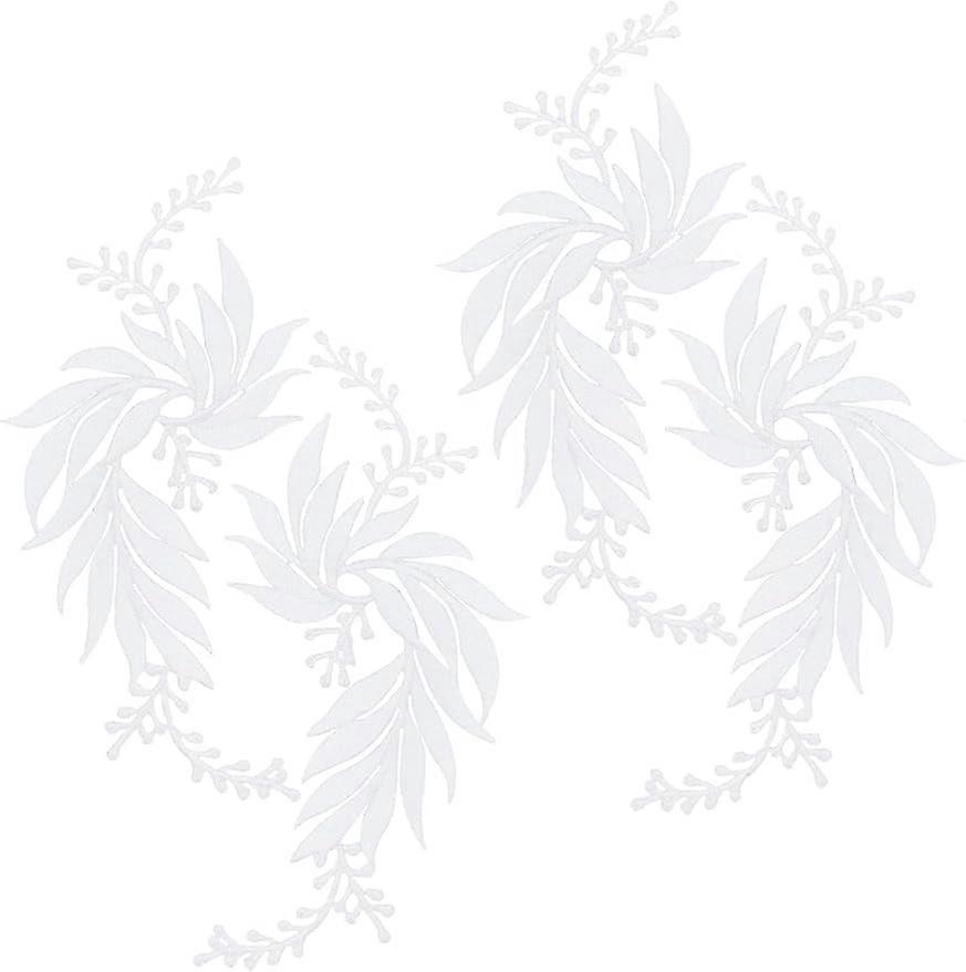 2Pairs 4PCS Embroidered Patches Iron Leaf Flowers Lace Applique Flowers Nature Patches Suitable