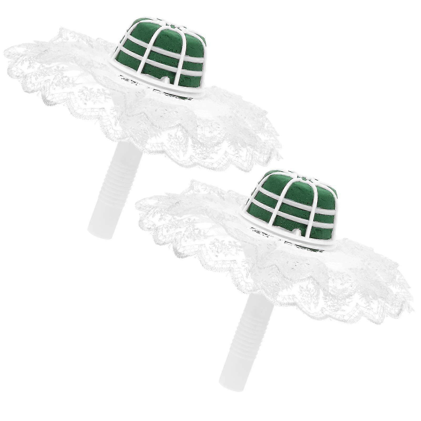 2 Stück Blumenstraußhalter Braut Straußhalter Griff Blumenschaum (weiß, Deckel zufällige Farbe)
