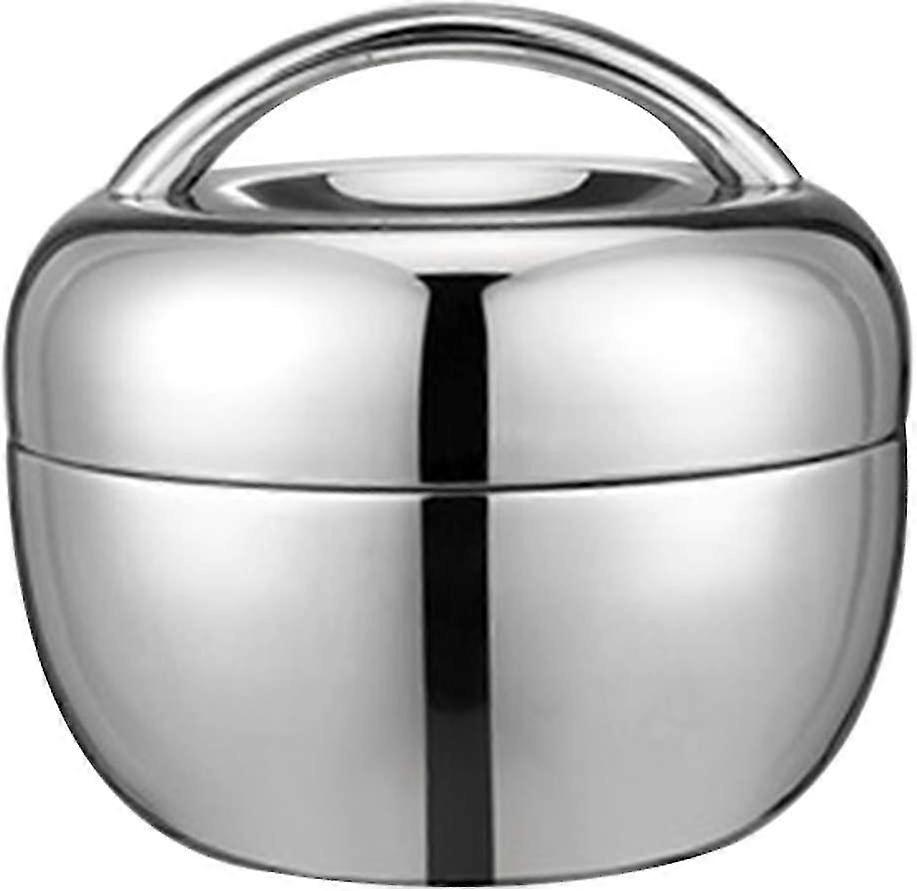 2層ステンレススチール製サーモ断熱ランチボックス ハンドル付き 子供用 学校 オフィス 食品保存ボックス 800ml (シルバー 1個