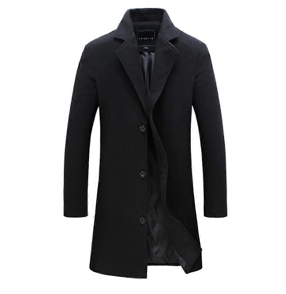 Herren Mittellanger Wollmantel Solid Revers Mode Slim Fit Mantel