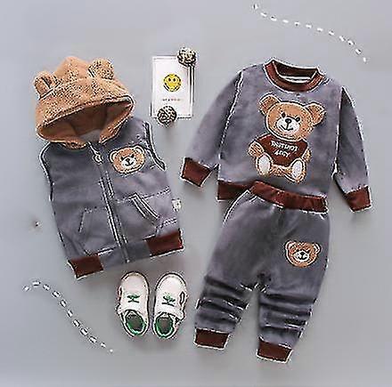 Çocuk 3 adet Sonbahar Ve Kış Giysileri Erkek Kış Polar Takım Elbise Ceket + Pantolon + Uzun Kollu # 1