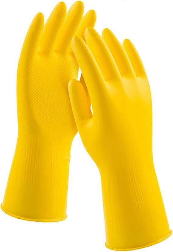 2 paires de gants en latex gants de nettoyage de cuisine imperméables gants de protection (jaune taille L)
