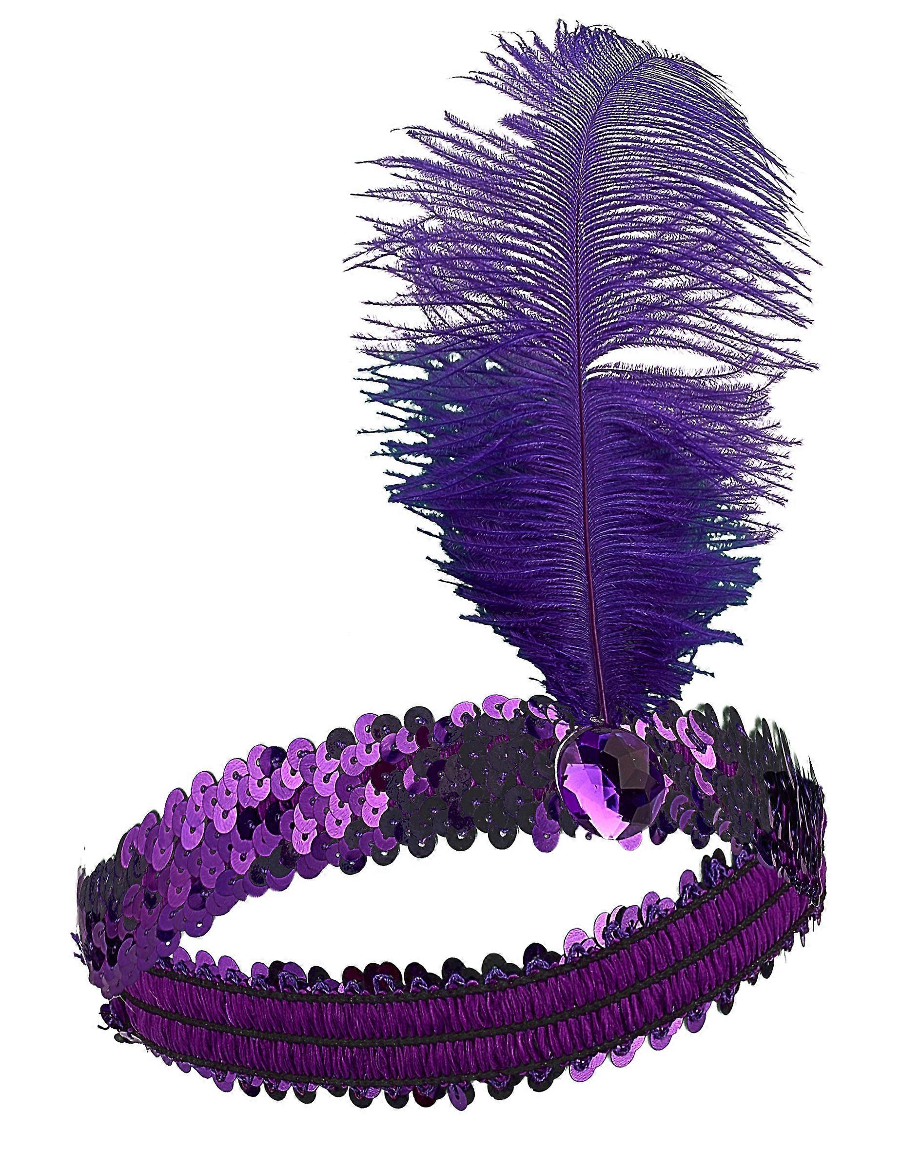 Women's hi-hat headband with sequins and purple feather