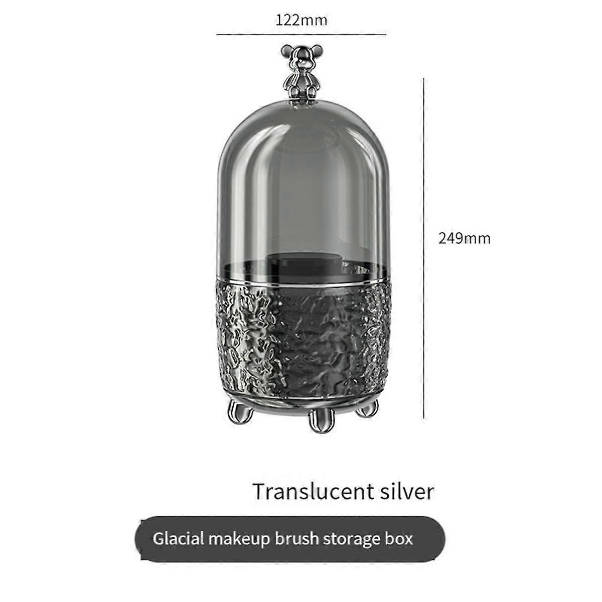 Makeup Brush Holder with Lid 360 Rotating Clear Dustproof Make Up Brushes Container -A