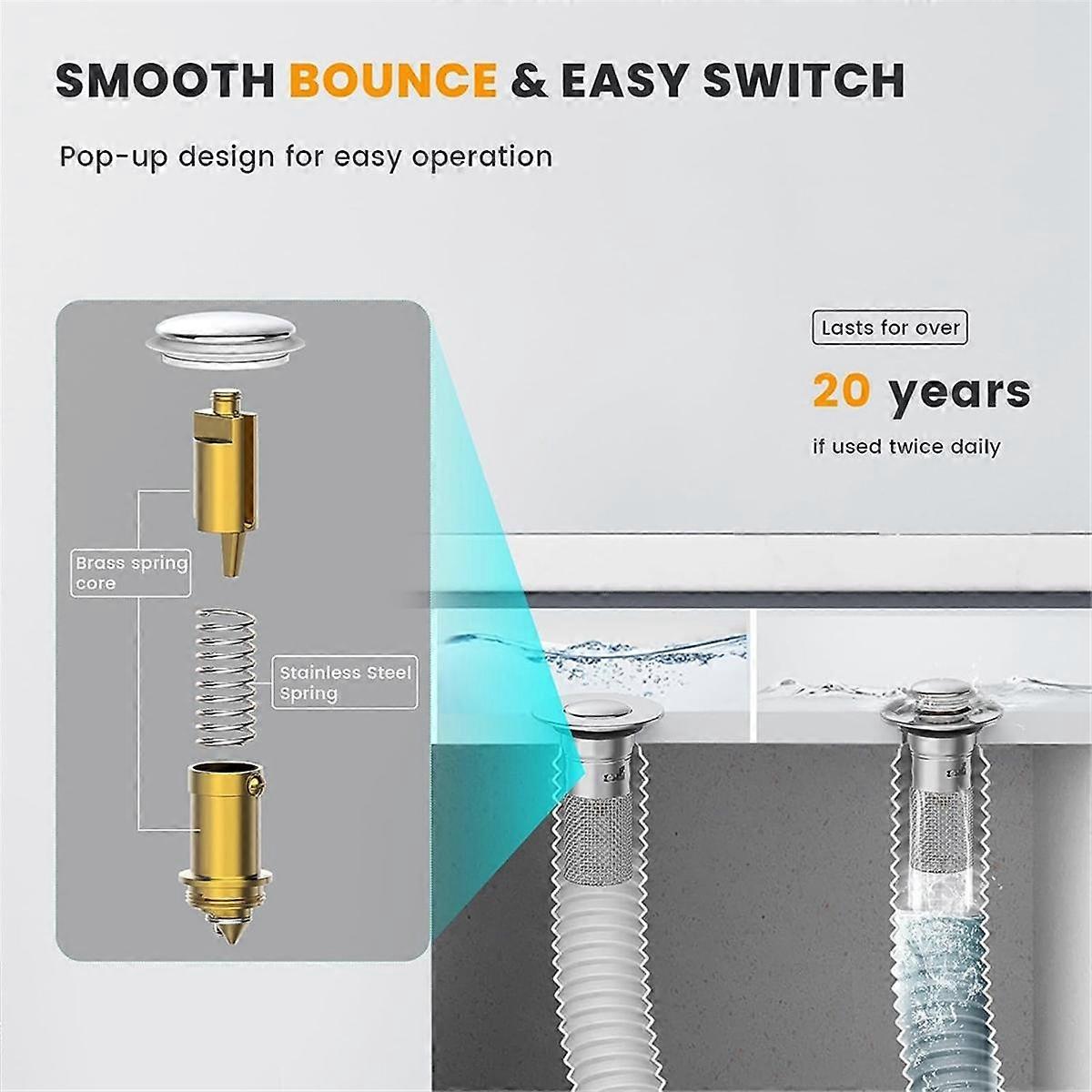 Bathroom Sink Pop Up Drain Stopper-Brass Core Sink Drain Straine ...