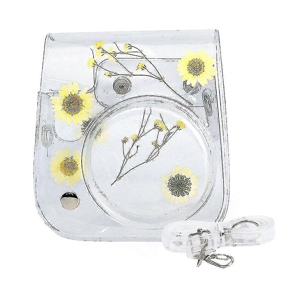 Protective Daisy Clear Camera Case Compatible With Fujifilm Instax Mini 11/8/9 With Adjustable Shoulder Strap Yellow