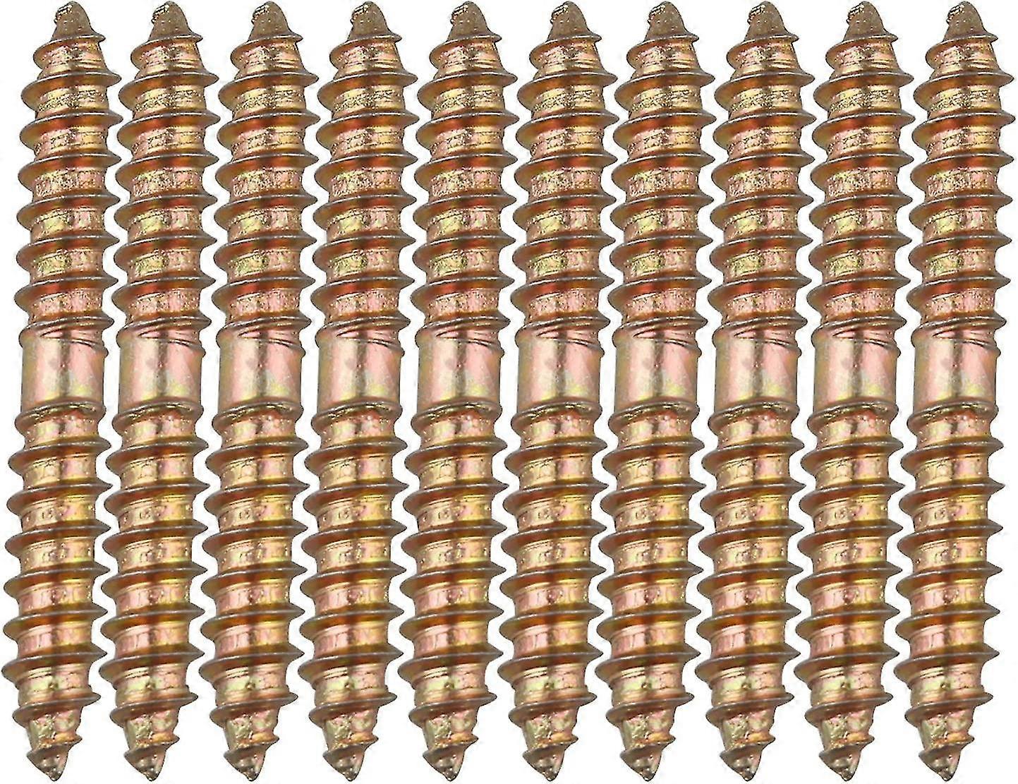 10 X Furniture Fixing Dowel Bolts - M6 X 50 Mm Double Ended Head - Wood To Wood