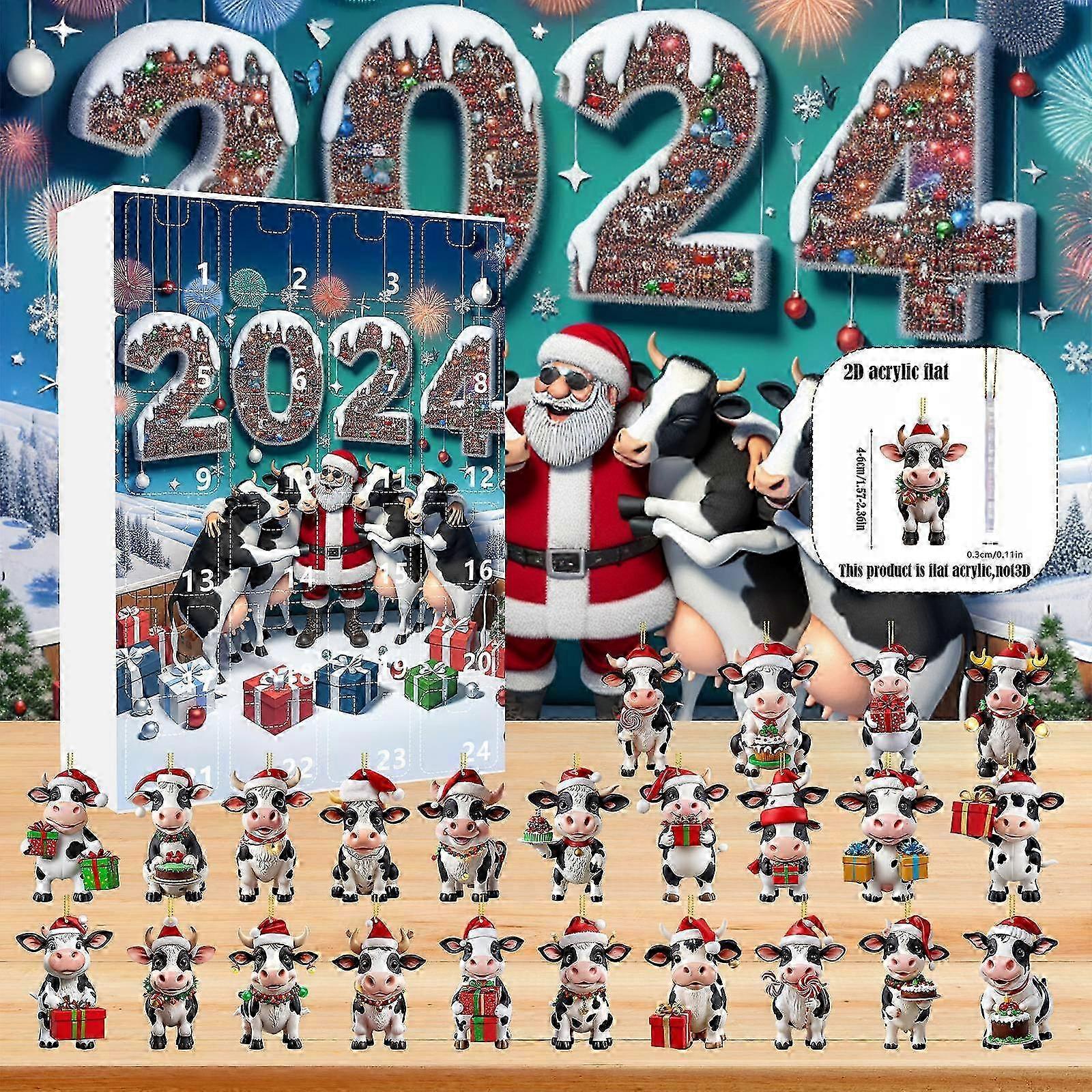 Advent Calendar 2024 2024 Advent Countdown Calendar 24 Day Christmas Advent Calendar Cute Cow Christmas Ornaments Pendant Christmas Cow Figures And Ac