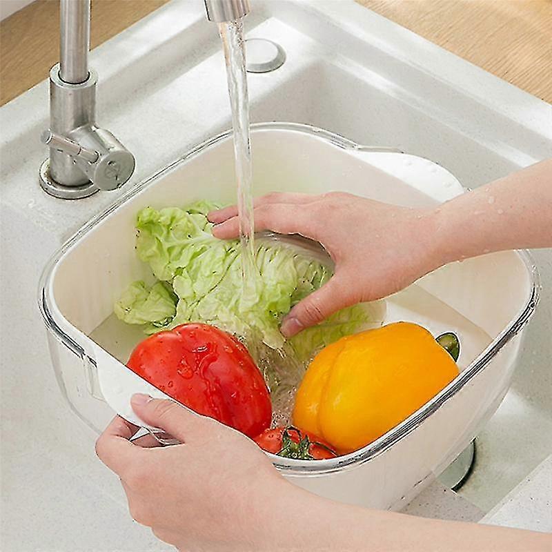 Drain Colander Fruit And Vegetable Bowl Set Double Layered Drain Basin And Basket Great For Placing