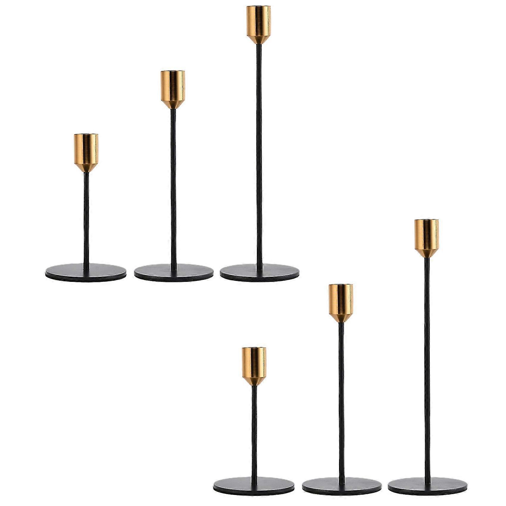 6pcs Matte Black Candle Holders For Taper Candles With Brass Color Top Decorative Candlestick Holde