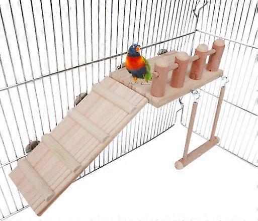 Bird Perches Platform Swing with Climbing Ladder, Parakeet Cage Accessories Wooden Playing Gyms Exercise Sturdy for Small Birds